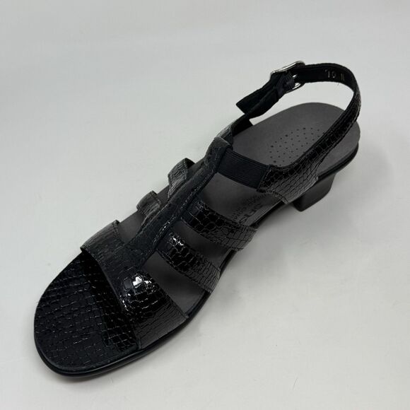 SAS Allegro Sandals Womens 10 N Narrow Black Leather Croc Print Pump Strappy - Picture 9 of 15